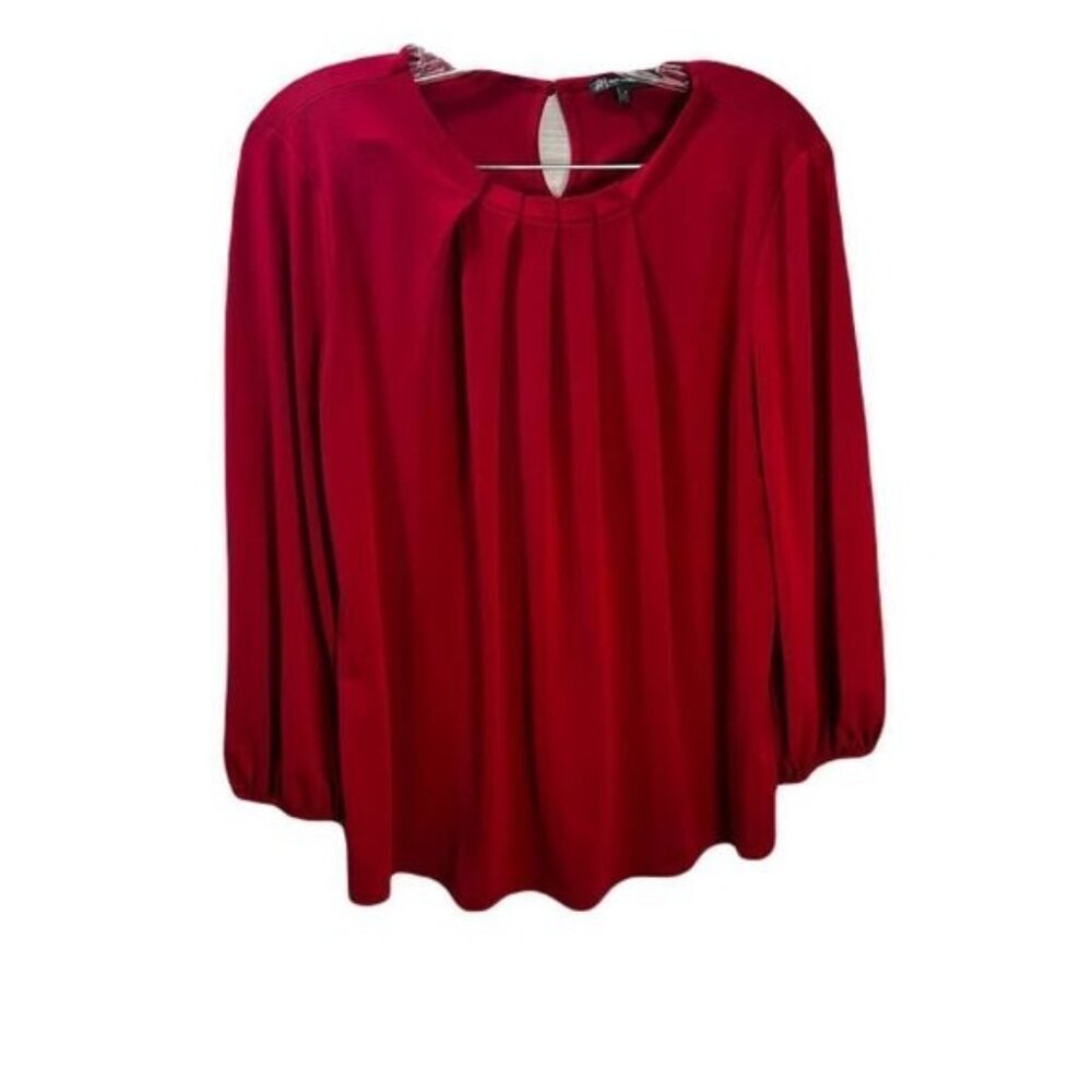 Adrianna Papell Women's Pleated‎ Neck 3/4 Sleeve Top Medium